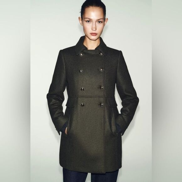 Zara Jackets & Blazers - ZARA DOUBLE BREASTED KHAKI WOOL BLEND COAT